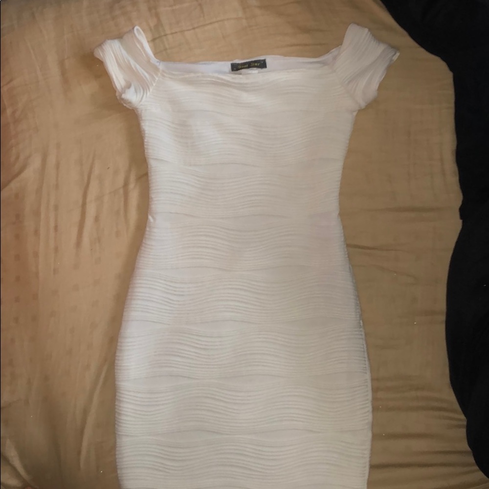 White ribbed, body con mini dress